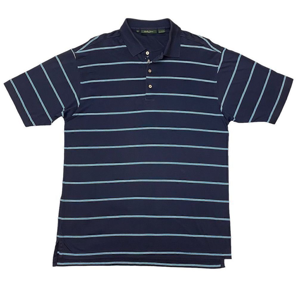 Bobby‎ Jones Navy Blue Striped Golf Short Sleeve Polo Size Medium